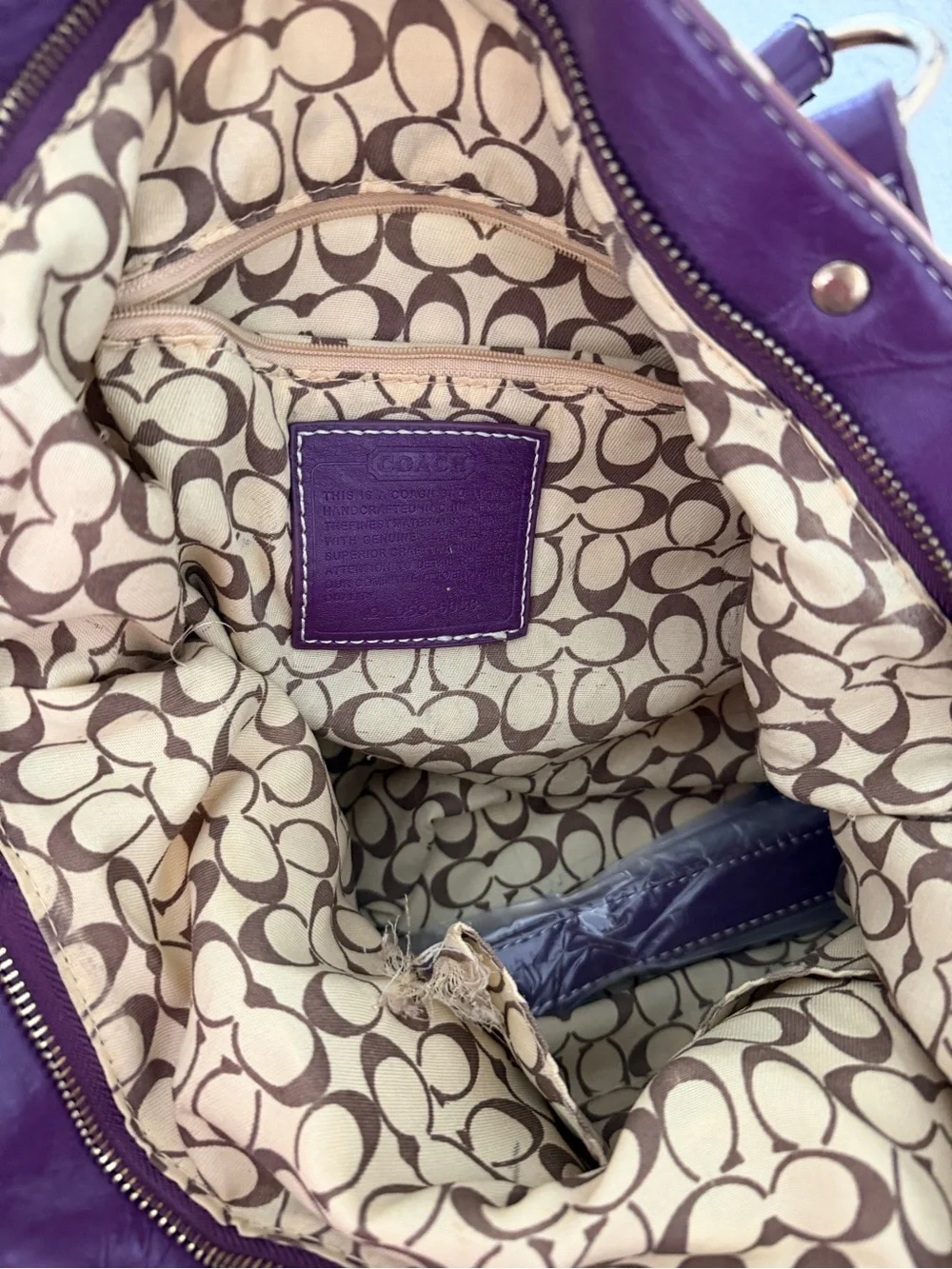 Coach Purple and Brown Signature Pattern Shoulder Bag